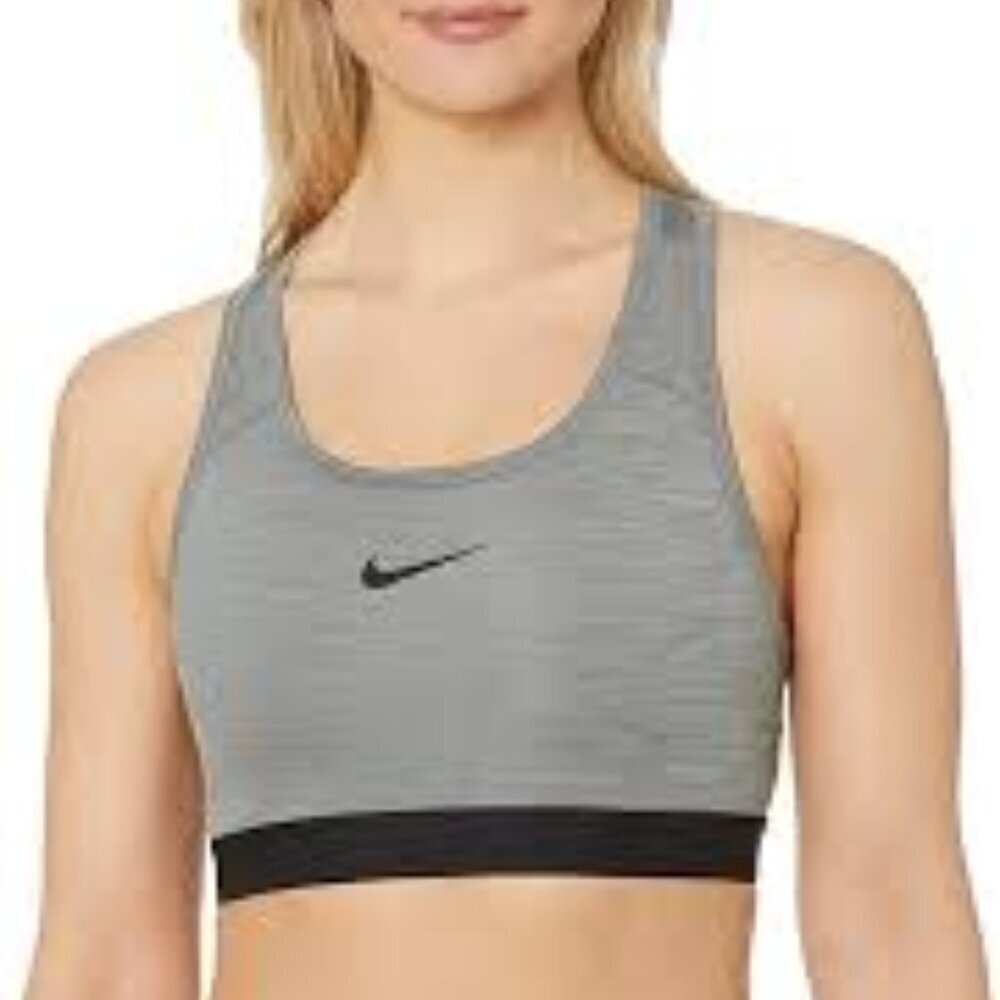 ✅ Nike Womens Medium Support Racerback Sports Bra GREY/BLACK SIZE SMALL‎